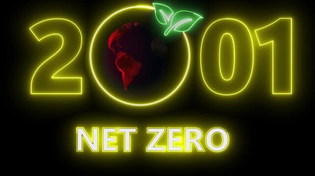 Net zero environment sustainable concept with 2001 year changing. Net Zero Emissions Target Animation Sustainable development and business concept. . Sustainable development and green business concept