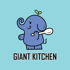 Elephant cutlery logo design modern food restaurant Pro Vector