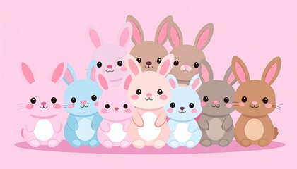 Naklejka premium Cute Bunny Family with Pink Background.