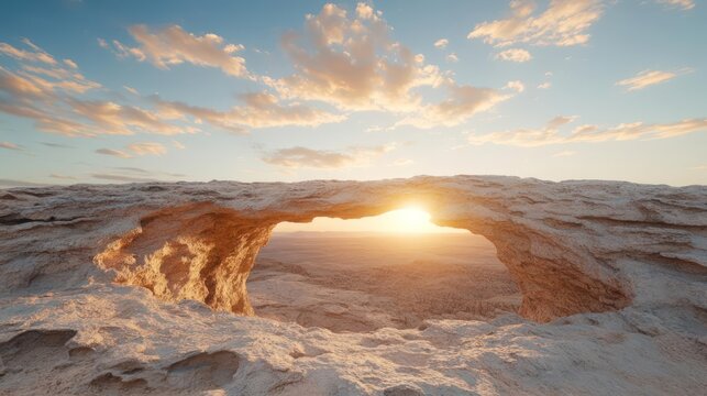 Golden sunburst through natural rock archway at mesa arch for majestic desert landscape allure
