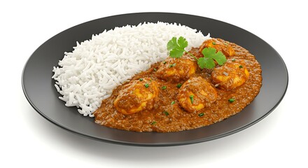 Delicious egg curry with fluffy rice, garnished with fresh cilantro, for a flavorful Indian cuisine experience