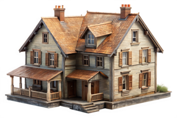  model of an old house  isolated on white background ,PNG. AI Generated.