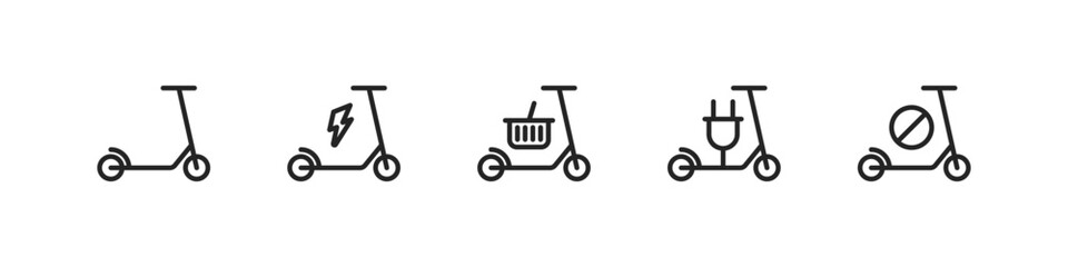 Electric scooter outline icons vector collection