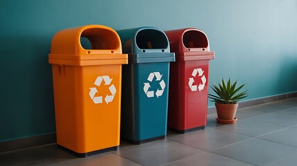 Colorful Recycling Bins Promoting Environmental Awareness and Waste Reduction for a Sustainable Future Promoting Eco Friendly Practices