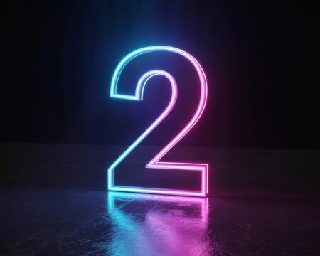 Neon Number Two With Blue And Pink Glow light