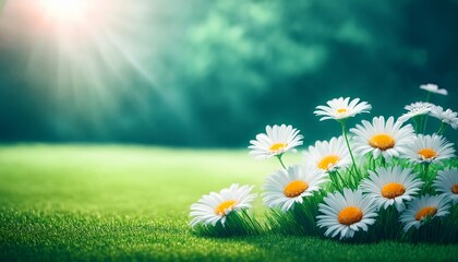 Glowing White Daisies in a Green Field