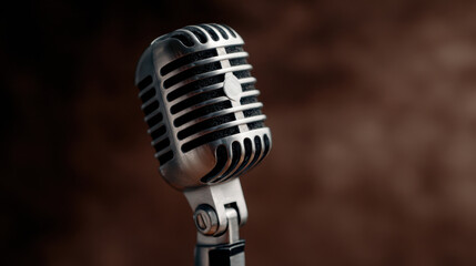 Fototapeta premium Vintage microphone in focused lighting creates timeless ambiance