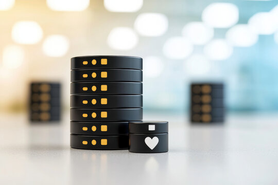 Data storage stack server database electronic medical records secure backup modern healthcare love icon minimal design