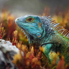 Fototapeta premium Close-up of a Vibrant Green Iguana in Natural Habitat
