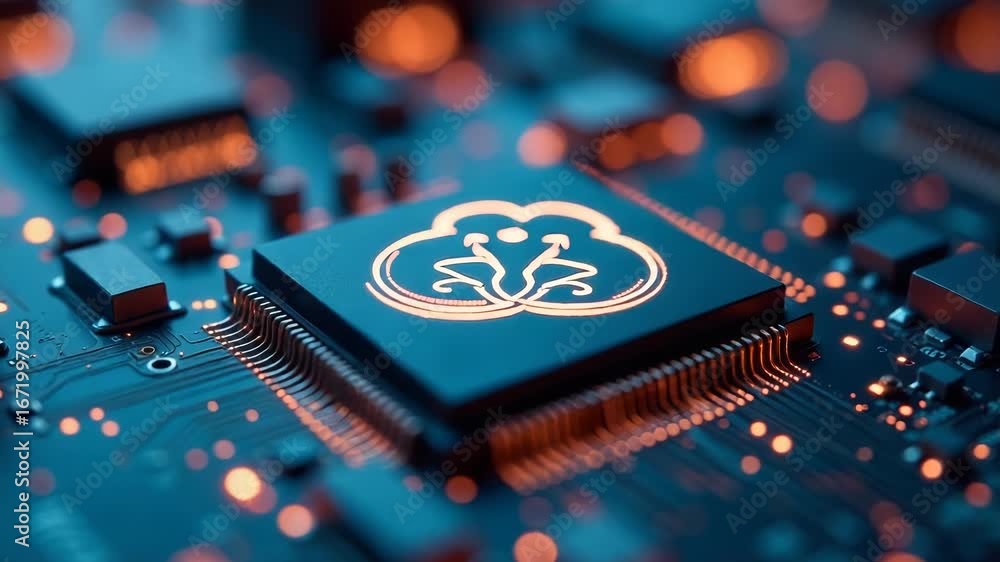 Poster high-quality image of a computer chip on a motherboard, great for tech-related uses