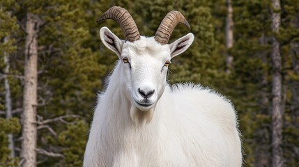 Close - up of White Goat With Long Horns, Livestock Breeding & Wildlife Material