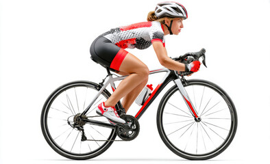 Obraz premium Professional cyclist riding a road bike in aerodynamic position on white background