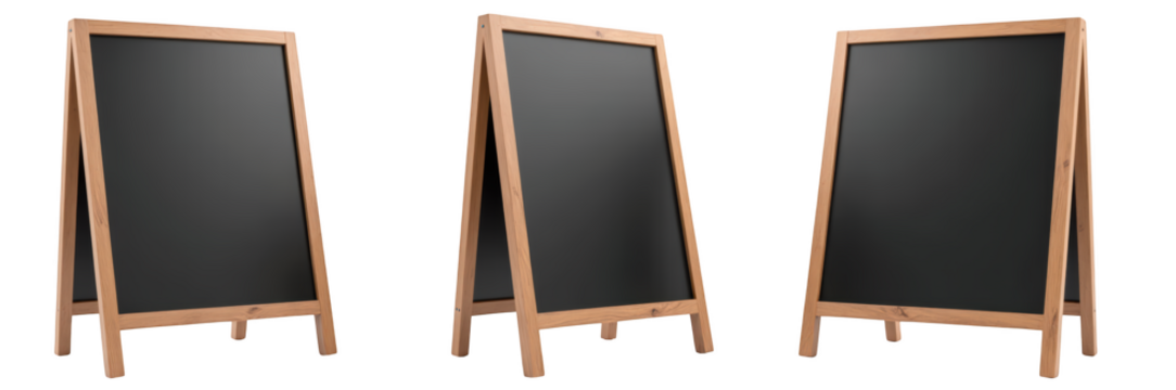 Wooden chalkboard stands with sleek design, perfect for displaying menus or messages in cafes or events