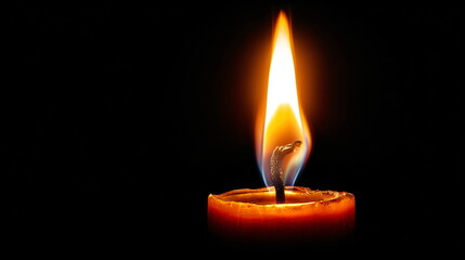 Isolated Candle Flame on Black Background, Fire Only