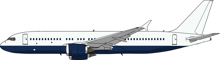 Modern commercial airplane side view, isolated aircraft illustration, passenger jet design, aviation vector art, airliner profile for design use