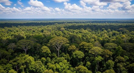 Obraz premium Aerial View of Lush Amazon Rainforest Canopy Under Blue Sky