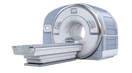 High-tech MRI scanner with a sleek, modern design, isolated on a Transparent background, PNG file.
