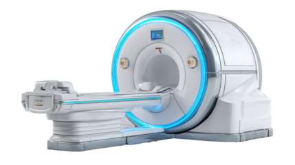 High-tech MRI scanner with a sleek, modern design, isolated on a Transparent background, PNG file.