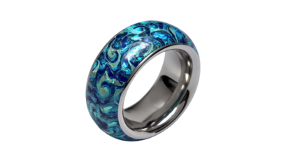 High-tech ring design inspired by the swirling patterns of ocean currents, isolated on a Transparent background, PNG file.