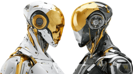 Futuristic Robots: Advanced futuristic robots with sleek metallic bodies and artificial intelligence, isolated on a Transparent background, PNG file.