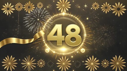 designed luxurious 4k animation this festive video displays “happy 48 years anniversary” radiant gold lettering against a transparent alpha background perfect for events greetings celebrations