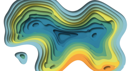 Abstract topographic map design with layered paper cut effect in vibrant colors