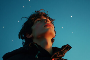 Generative AI image of man woman kid stargazing from tent under night sky during family camping vacation in nature hiking adventure experience