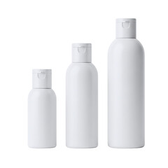 Set of three white cosmetic bottles mockup