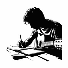 Creative Musician Writing Songs with Guitar