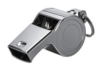  Angled Side View of Silver Sports Whistle with Keyring, Transparent PNG