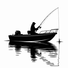 Fishing Silhouette on Calm Water Reflection