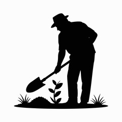 Gardener Digging Soil with Shovel Silhouette