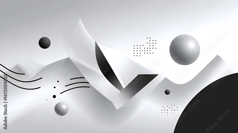 Poster abstract geometric shapes and forms in monochrome. long_title:a minimalist composition of various ab