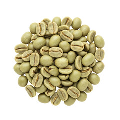 Pile of green unroasted coffee beans