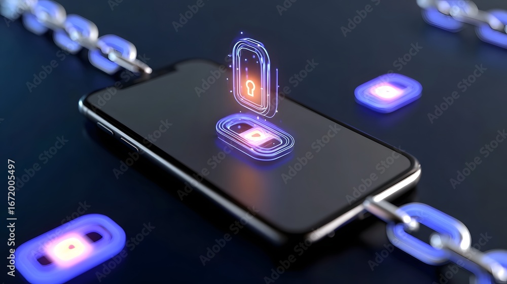 Poster futuristic smartphone with illuminated interface