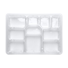Empty clear plastic tray with multiple compartments