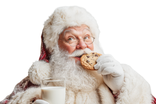 Jolly Santa with Christmas Treats Isolated on White Background