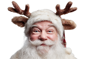 Playful Santa Making Reindeer Face Expression Isolated on White Background