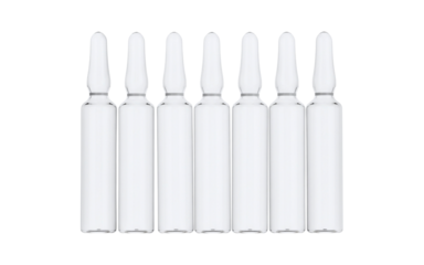 Row of clear glass medical ampoules mockup