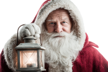 Classic Santa Claus Lantern Scene Isolated on White Background