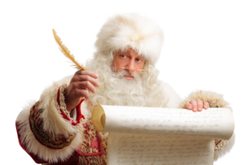 Santa Claus Writing Christmas Letters Isolated on White Background