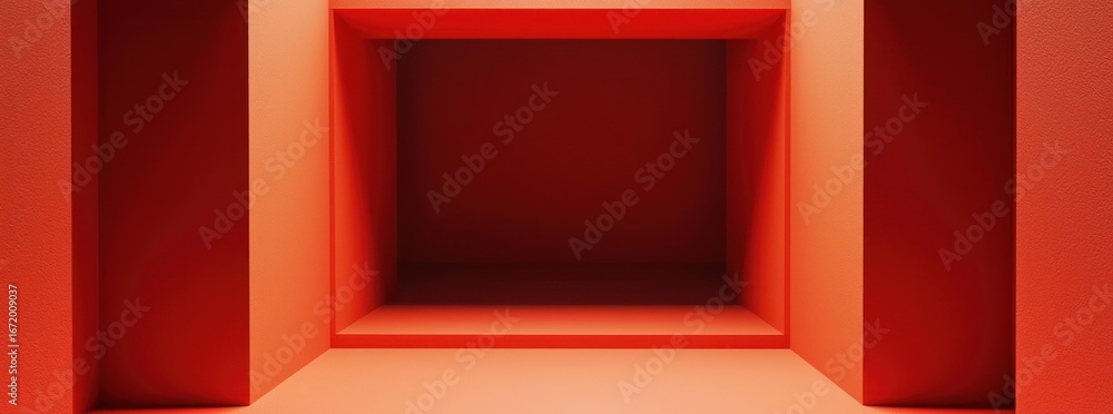 Poster abstract red geometric architecture interior design featuring lines shadows and perspective