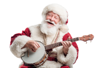Santa Claus Strumming Holiday Tunes Isolated on White Background