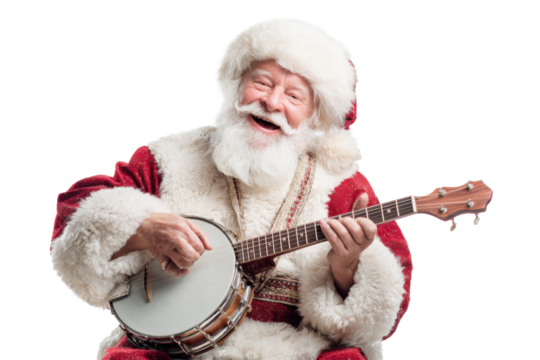 Santa Claus Strumming Holiday Tunes Isolated on White Background