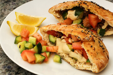 Pita Bread Stuffed with Fresh Vegetables and Hummus
