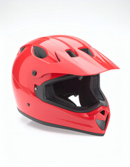 Red glossy protective helmet for sports and recreation.