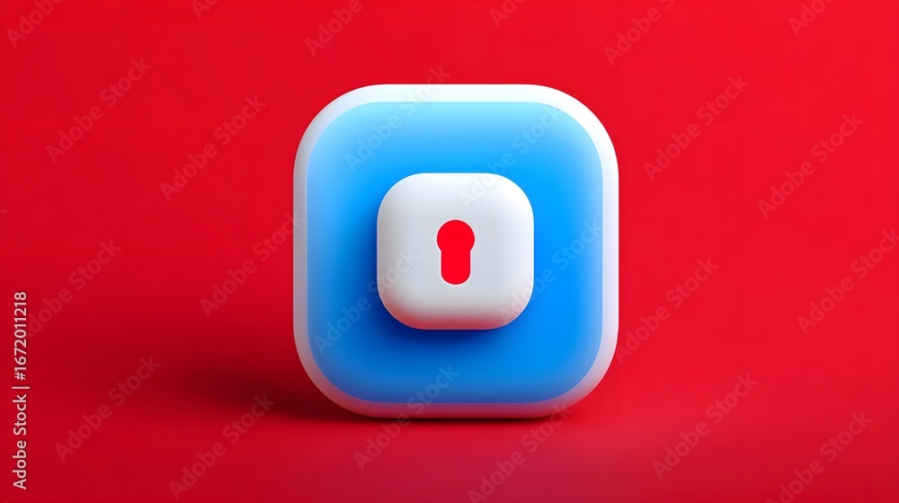 Poster stylized security lock icon on a red background