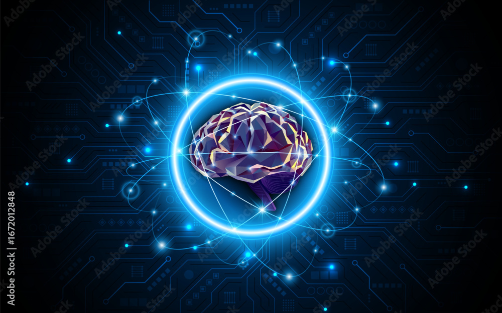 Fototapete artificial neural network or artificial intelligence brain with technology circuit board. digital br