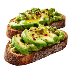Delicious Avocado Toast with Olive Oil Drizzle and Red Pepper Flakes on Rustic Bread Slices for Healthy Breakfast or Snack