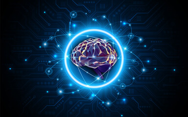 Artificial neural network or artificial intelligence brain with technology circuit board. Digital brain science for future learning. modern technology innovation concept background	